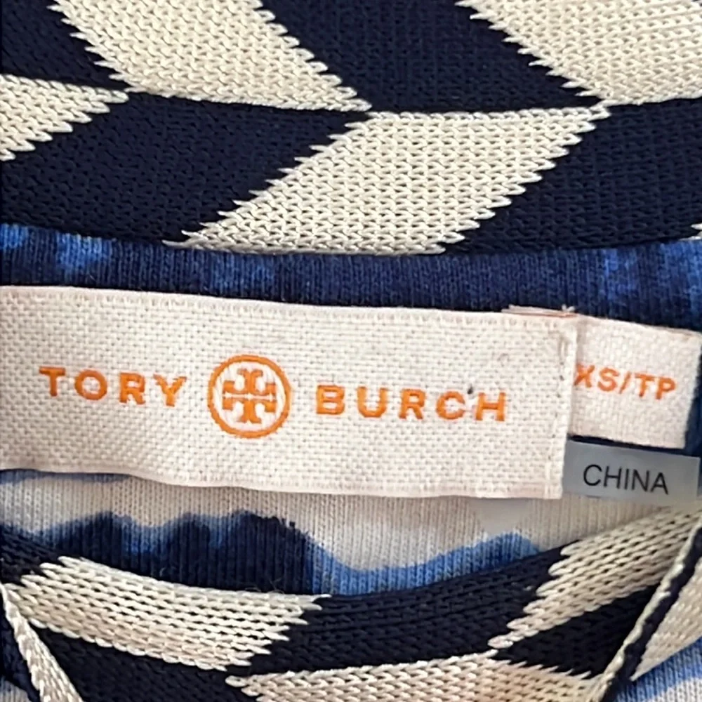 Tory Burch Hollie Tie Dye Women XSmall Navy Pullover Mini Stretch Geo Crew Dress